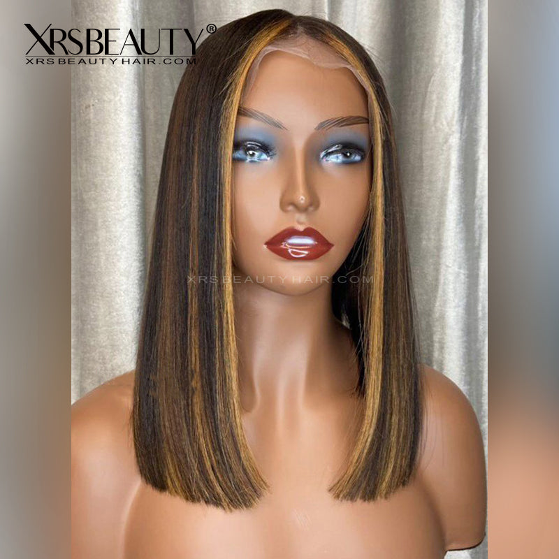 Xrs Beauty Hair Shoulder Length Caramel Brown Lace Front Bob Wig with Blonde Highlights [BOB53]