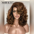 Xrs Beauty Hair Side Part Chestnut Brown Bouffant Wave Bob Wig with Blonde Highlights [BOB43]