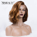 Xrs Beauty Hair Side Part Medium Brown Wavy Bob Wig with Blonde Highlights [BOB45]