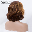 Xrs Beauty Hair Side Part Medium Brown Wavy Bob Wig with Blonde Highlights [BOB45]