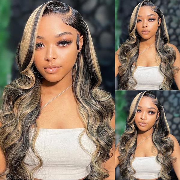 Balayage Highlight Wig Body Wave Wig 13X4 Lace Front Wigs Honey Blonde Wigs