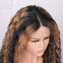 Water Wave Wig Balayage Highlight Hair Honey Blonde Brown Wigs With Baby Hair