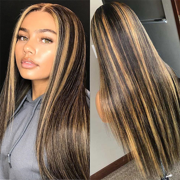 Balayage Highlight Wig Transparent 13X4 Lace Front Wigs Straight Human Hair Wig