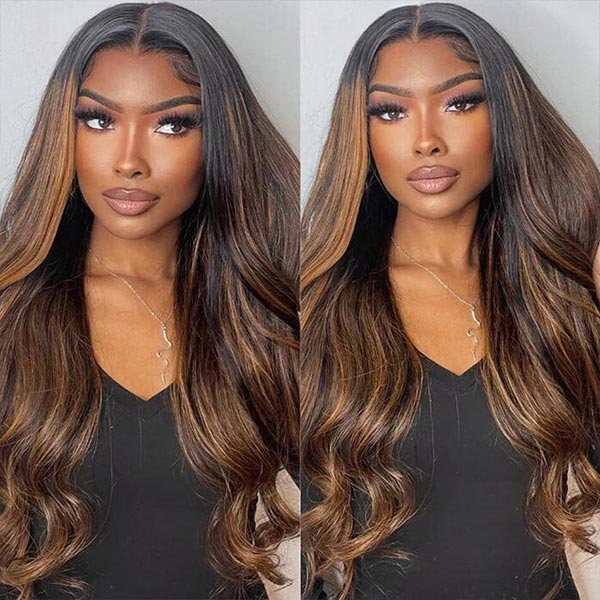 Highlight Blonde Balayage 1B/30 Body Wave 13X4 Lace Front Human Hair Wigs