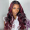 99J Highlight 13X4 Lace Front Human Hair Wig Body Wave Dark Root Burgundy Colored Wig