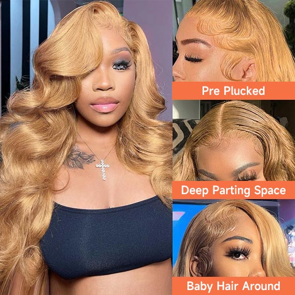 #27 Honey Blonde 13X4 Lace Front Human Hair Wigs Body Wave Colored Wigs