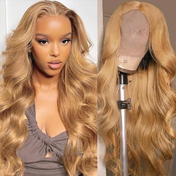 #27 Honey Blonde 13X4 Lace Front Human Hair Wigs Body Wave Colored Wigs