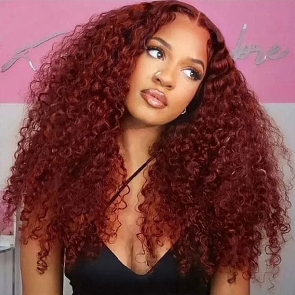 Mslynn Reddish Brown Deep Curly Hair 13x4 Lace Front Wig #33 Colored Wigs