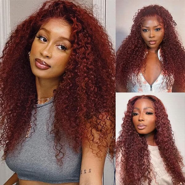 Mslynn Reddish Brown Deep Curly Hair 13x4 Lace Front Wig