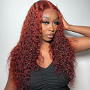 33 Reddish Brown Auburn Water Wave Wig Transparent 13X4 Lace Frontal Wig