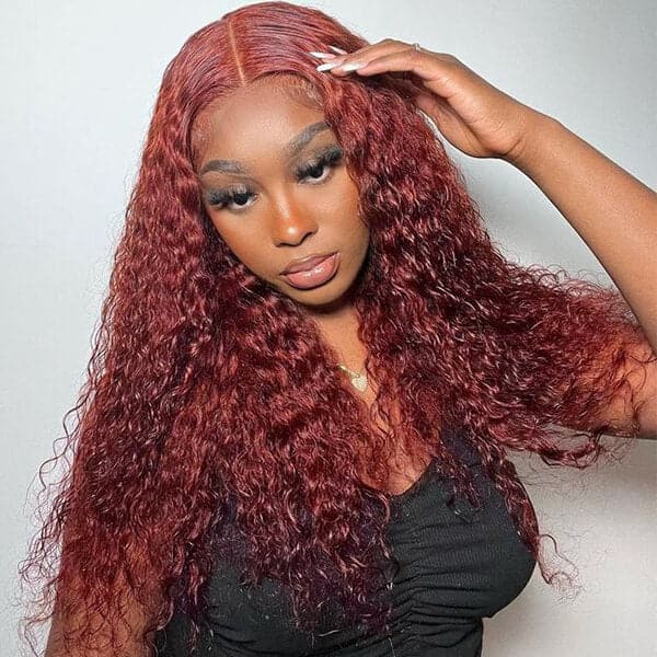 33 Reddish Brown Auburn Water Wave Wig Transparent 13X4 Lace Frontal Wig