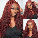 33 Reddish Brown Auburn Water Wave Wig Transparent 13X4 Lace Frontal Wig