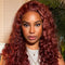 33 Reddish Brown Auburn Water Wave Wig Transparent 13X4 Lace Frontal Wig