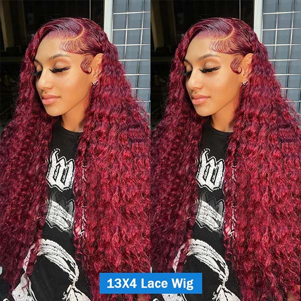 Mslynn 99J Burgundy Deep Wave 13x4 Lace Front Wig