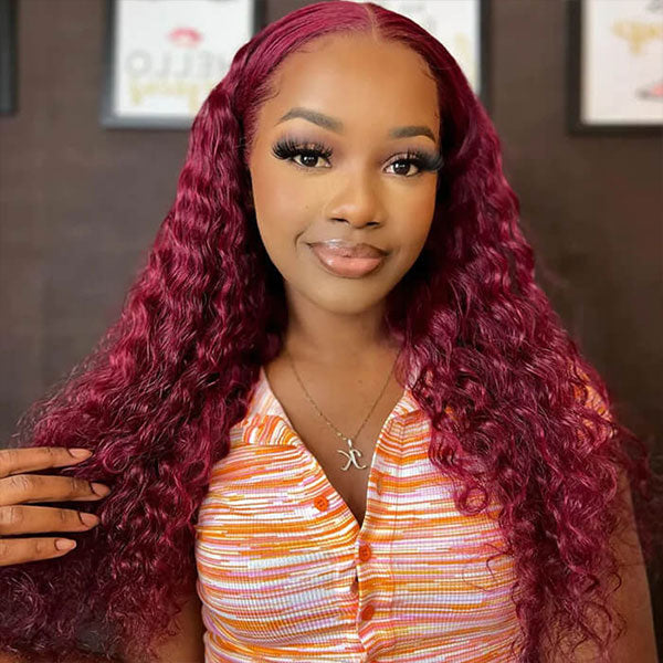 Mslynn 99J Burgundy Deep Wave 13x4 Lace Front Wig