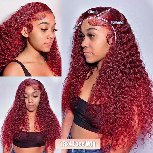 Mslynn 99J Burgundy Deep Wave 13x4 Lace Front Wig