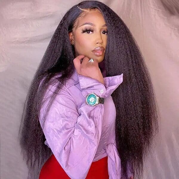 Mslynn Kinky Straight 13x4 Lace Front Wig Human Hair Pre Plucked With Baby Hair