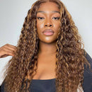 Deep Curly 4/27 Blonde Highlight Wig Transparent 13X4 Lace Front Wig