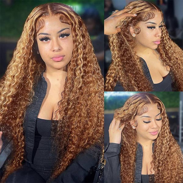 Deep Curly 4/27 Blonde Highlight Wig Transparent 13X4 Lace Front Wig