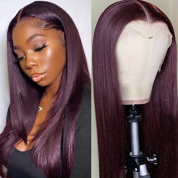 Dark Purple Straight 13x4 Lace Front Wigs Grape Purple Transparent Lace Front Wig