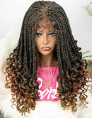 Jessies Wig T1B/27 4x4 Lace Braided Wig T1B/30 Box Braided Micro Braids With Curly Ends