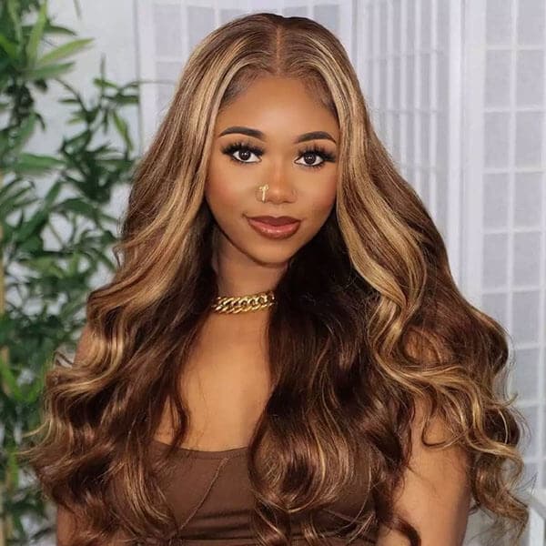 Mslynn 360 Lace Frontal Wig Body Wave Wig Honey Blonde Highlight Wig Human Hair