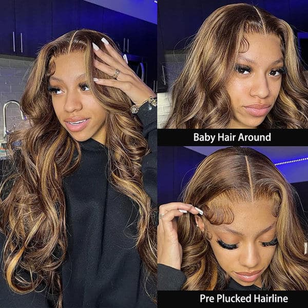 Spring Sale Body Wave Honey Blonde Highlights Wig 360 Lace Frontal Wig