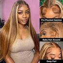 Transparent 360 Lace Frontal Wig 4/27 Highlights Straight Wig Honey Blonde Colored Hair