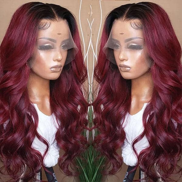 Mslynn 1B/99J 360 Lace Wigs Ombre Burgundy Body Wave Human Hair Wigs