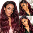 Mslynn 1B/99J 360 Lace Wigs Ombre Burgundy Body Wave Human Hair Wigs