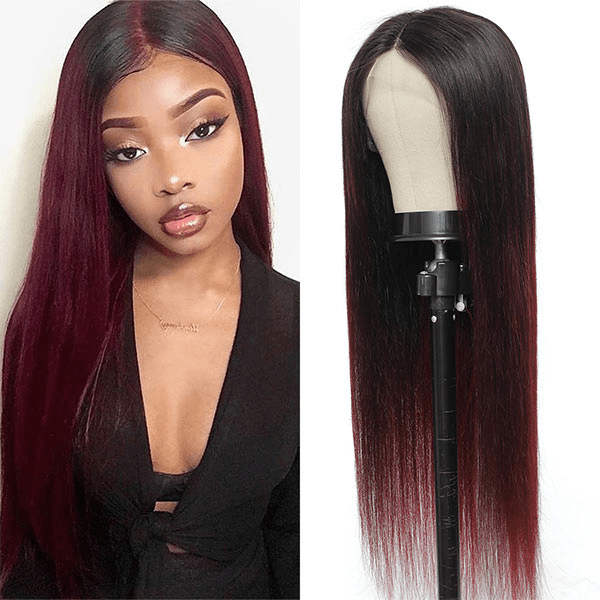 Straight Ombre 1B/99J Burgundy 360 Lace Frontal Wig Straight Human Hair Wigs