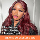 Mslynn 99J Burgundy Body Wave Pre Cut 4X4 Lace Closure Wigs Wear Go Glueless Wig