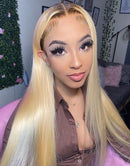 Jessies Wig 4/613 Ombre Blonde Straight Lace Front Wigs With Chocolate Brown Roots