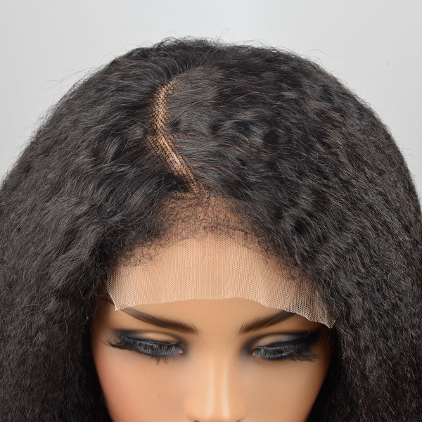 Type 4C Kinky Edges Hair 5X5 Lace Closure Wig Kinky Straight Bob Wigs