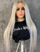 Jessies Wig Ombre Platinum Blonde Color With Short Blended Root Silky Straight Wig Glueless Lace Front Wig