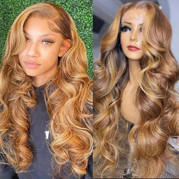 TIKTOK USA ONLY Highlight Piano #4/27 Body Wave 4x4 Lace Closure 13x4 Lace Frontal Human Hair Wig Transparent Lace