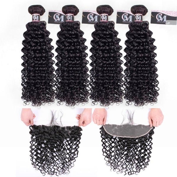 CurlyMe Water Wave Virgin Human Hair 4 Bundles with 13x4 Frontal Natural Black