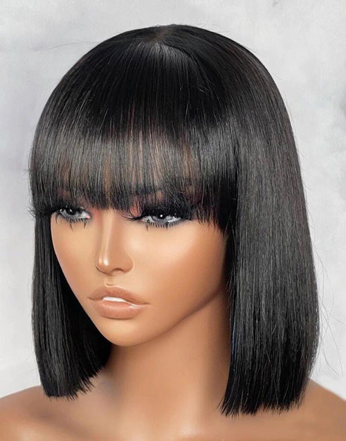 Jessies Wig Straight Bob Wigs With Bangs Cute Short Human Hair Wigs
