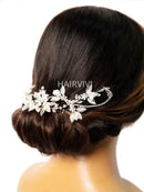 Hairvivi Silver Leaves and Pearl Wedding Hair Vine (3270 Points)