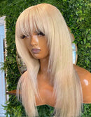 Jessies Wig Wolf Cut 613 Blonde Layered Straight Human Hair Wig With Bangs Glueless Human Hair Wig With Fringe