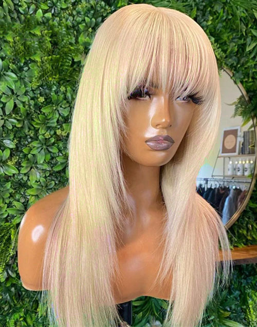 Jessies Wig Wolf Cut 613 Blonde Layered Straight Human Hair Wig With Bangs Glueless Human Hair Wig With Fringe