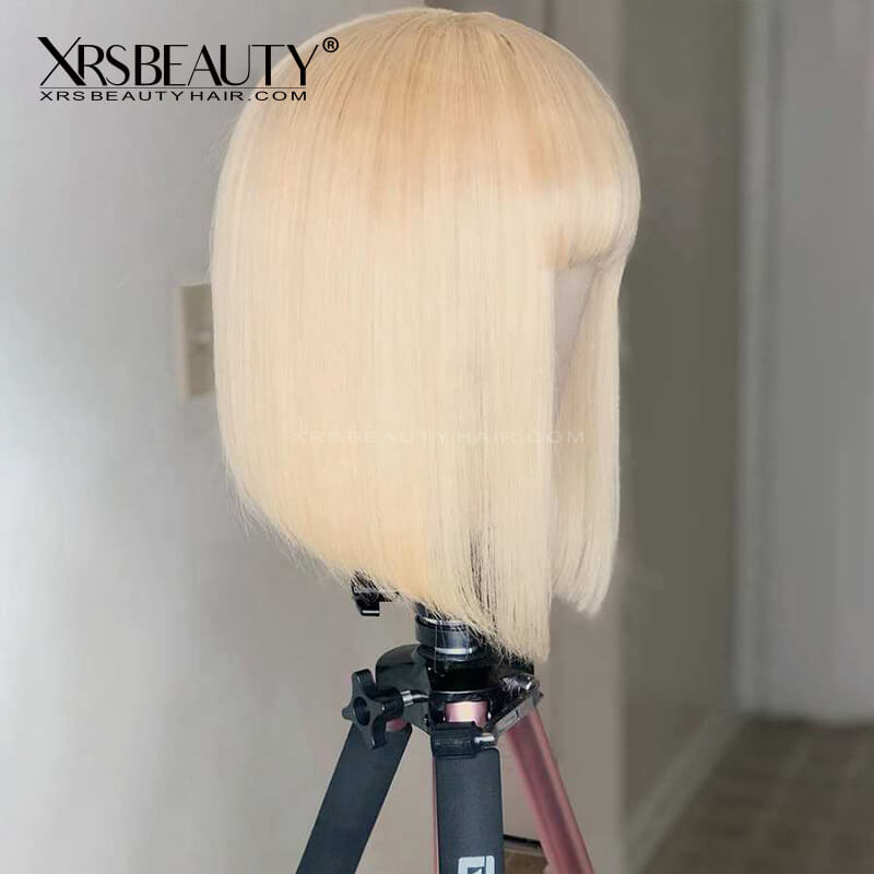 Xrs Beauty Hair Lace Front 613 Blonde Bob Wig With Bangs Straight Remy Human Hair [BOB22]