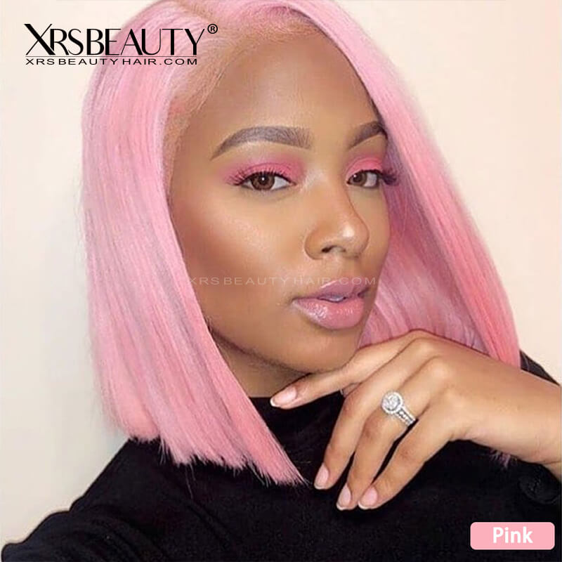 Xrs Beauty Hair Straight Blunt Cut Pink Bob Wig 13x4 Invisible Lace Front Human Hair Wig [BOB19]