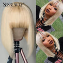 Xrs Beauty Hair Lace Front 613 Blonde Bob Wig With Bangs Straight Remy Human Hair [BOB22]