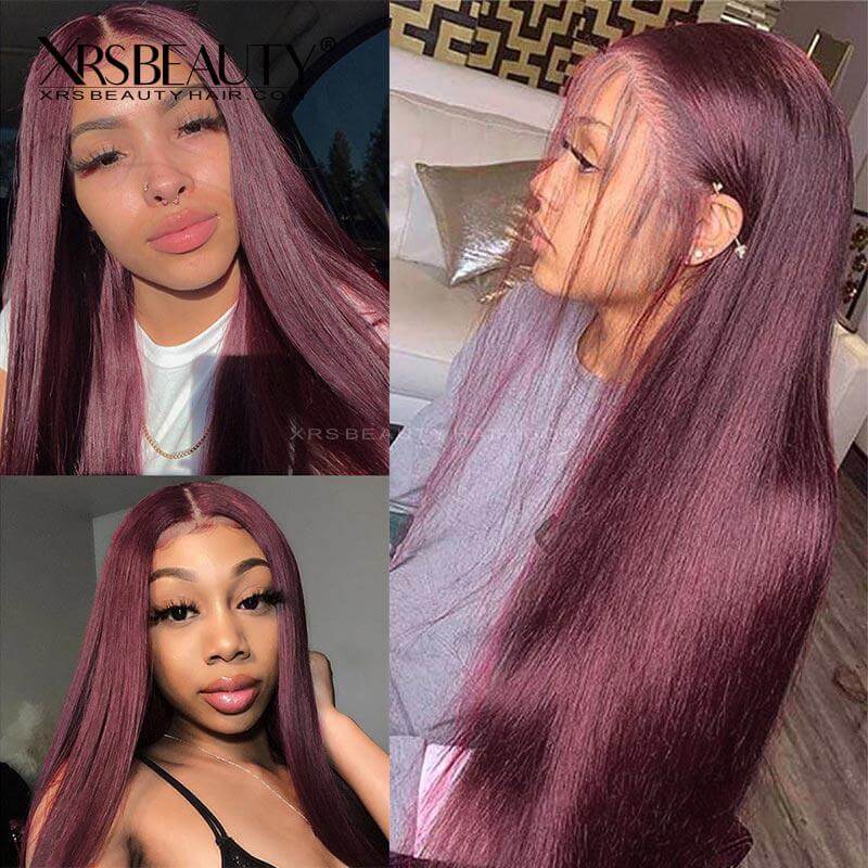 Xrs Beauty Hair Burgundy Straight Human Hair 13x4 Lace Frontal Wig [CFW03]