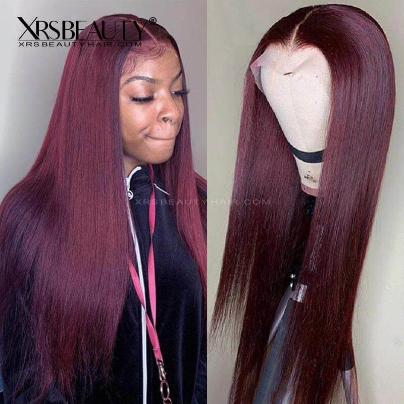 Xrs Beauty Hair Burgundy Straight Human Hair 13x4 Lace Frontal Wig [CFW03]