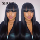 Xrs Beauty Hair 13x4 Long Straight Black Wig with Bangs Lace Front 100% Human Hair [CFW87]