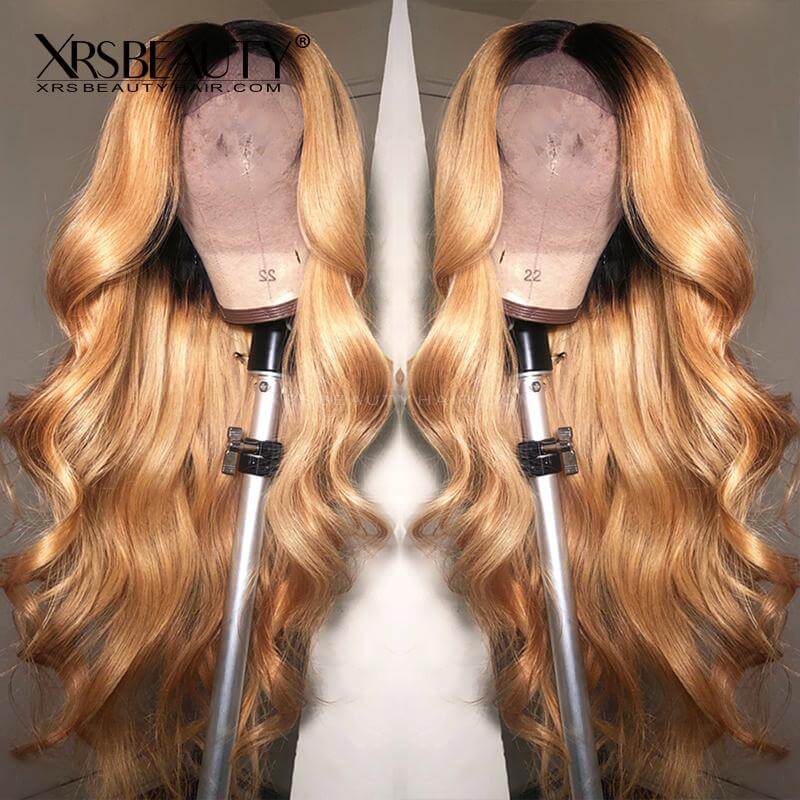 Xrs Beauty Hair Honey Blonde Ombre Wavy Hair Front Lace Wig With Baby Hair Pre Plucked [CFW31]