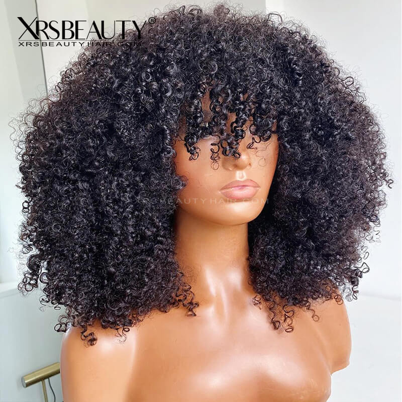 Xrs Beauty Hair 13x4 Afro Kinky Curly Wig with Bangs 100% Human Hair Lace Front Wig [CFW86]