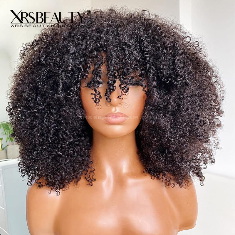 Xrs Beauty Hair 13x4 Afro Kinky Curly Wig with Bangs 100% Human Hair Lace Front Wig [CFW86]